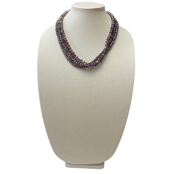 Donna Dressler Purple AB Swarovski Crystal Beaded 3 Strand 925 Clasp Necklace - Picture 3 of 7